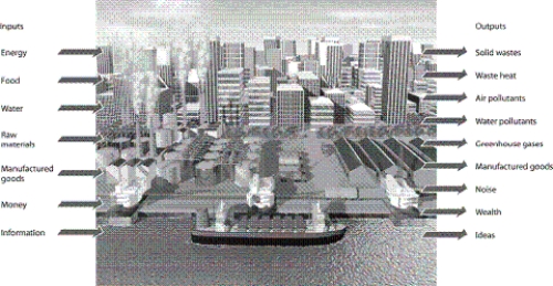   -According to the diagram, which outputs are not causing problems for people and the environment?