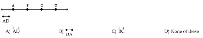 Match the symbol with the answer choice that names the same set of points based on the given figure.