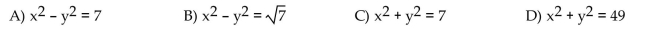 Write the equation of a circle with the given center and radius. Center at (0, 0); Radius 7