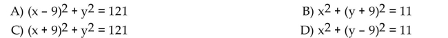 Write the equation of a circle with the given center and radius. Center at (-9, 0); Radius 11