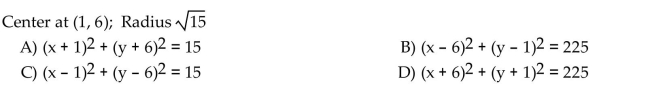 Write the equation of a circle with the given center and radius.