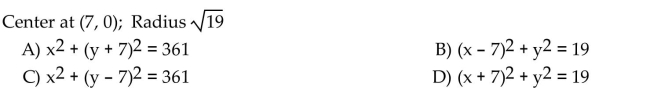 Write the equation of a circle with the given center and radius.