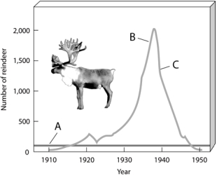    Use the Figure above to answer the following question(s). -Choose the portion of the graph that can be called a dieback.