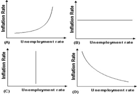   -Use the above figure. The long-run Phillips curve is best depicted by graph A)  A. B)  B. C)  C. D)  D.