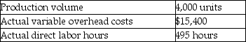 Elite Brands Company uses standard costs for its manufacturing division.Standards specify 0.1 direct labor hours per unit of product.At the beginning of the year,the static budget for variable overhead costs included the following data:   At the end of the year,actual data were as follows:   How much is the standard cost per direct labor hour for variable overhead? (Round your answer to the nearest cent. )  A) $25.00 per direct labor hour B) $37.50 per direct labor hour C) $30.30 per direct labor hour D) $25.67 per direct labor hour