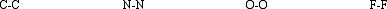Predict qualitatively the relative bond lengths of the four single bonds given below and arrange them from shortest to longest:   A)  C-C < N-N < O-O < F-F B)  N-N < O-O < F-F < C-C C)  F-F < O-O < N-N < C-C D)  O-O < N-N < F-F < C-C E)  C-C < F-F < N-N < O-O