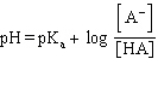 Which formula represents the Henderson-Hasselbalch equation for the generic acid HA? A)    B)    C)    D)    E)   