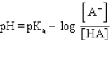 Which formula represents the Henderson-Hasselbalch equation for the generic acid HA? A)    B)    C)    D)    E)   