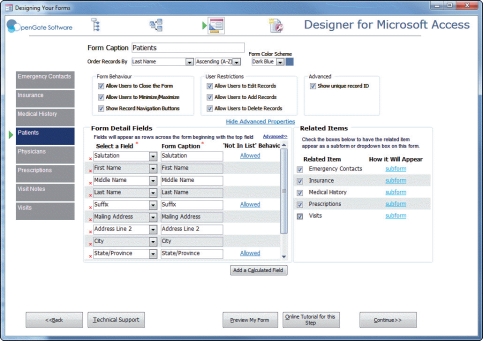   -The database form recorder,as shown in the figure above,is used to create output screens for a database application.
