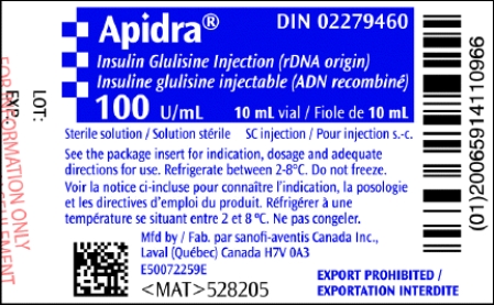 Use the label to fill in the following blanks.Separate your answers with a comma followed by a period.   This is a _____________ (rapid or long)-acting insulin with the total volume of the vial _______ mL and the dosage strength is _______ units per mL.