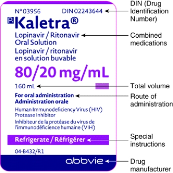   -Use the label to identify the information requested.If more than one answer is necessary,separate your answers with a comma followed by a space;do not use any capital letters;do not include units of measure in your answer. The strength of lopinavir is: _______ mg/mL and ritonavir is: _______ mg/mL.