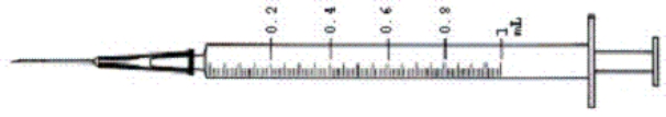 Order: Heparin 4,500 units subcut daily Available:    a.What type of syringe would you use? _______________ b.How many milliliters will you administer? _____ mL c.Shade in the dosage on the syringe.   