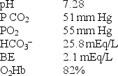 A patient complaining of shortness of breath has the following blood gases obtained on an F<sub>I</sub>O<sub>2</sub> of 0.21:   Which of the following best describes the acid-base status of this patient? A)  Metabolic acidosis B)  Respiratory acidosis C)  Compensated metabolic alkalosis D)  Partially compensated respiratory alkalosis