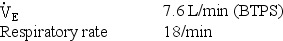 A patient with COPD has the following data recorded:   What is this subject's V<sub>T</sub>? A)  0.42 L (BTPS)  B)  0.33 L (BTPS)  C)  0.23 L (BTPS)  D)  0.14 L (BTPS) 
