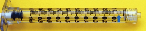 Read and write the precise measured syringe volume.Label the volume mL or units.    Volume: 