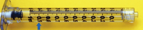 Read and write the precise measured syringe volume.Label the volume mL or units.    Volume: 