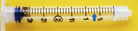 Read and write the precise measured syringe volume.Label the volume mL or units.    Volume: 