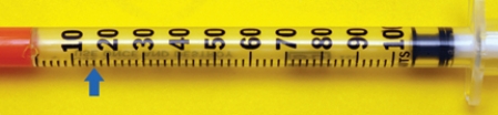 Read and write the precise measured syringe volume.Label the volume mL or units.    Volume: 