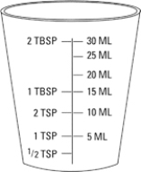 Ordered: dicloxacillin sodium susp 0.2 g PO q8h. Available:    A)Estimated dose after reconstitution: How many milliliters will the nurse prepare? B)DA equation: C)Evaluation: Shade in the medicine cup with the nearest measurable dose.Indicate with an arrow the additional amount to be added with the syringe.     