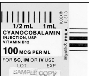 Ordered: vitamin B<sub>12</sub> injection IM 80 mcg once a week,for a patient with a folate deficiency.Available:    How many milliliters will the nurse prepare?  A)Estimated dose: B)DA equation: C)Evaluation: 