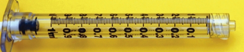 <strong>Ordered: dalteparin sodium 4000 units subcut daily. Available: How many milliliters should the nurse prepare? </strong> A)Estimated dose (more or less than drug concentration volume on hand): B)DA equation: C)Evaluation: Indicate the nearest measurable dose on the syringe.