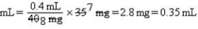 a.Estimate: 0.35 mL (less than 0.4 mL) b.    c.Equation is balanced.Estimate supports answer.  