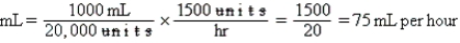 a.    b.Equation is balanced.Flow rate is excessive. c.    d.Equation is balanced.Flow rate needs to be lowered to 75 mL per hour.Notify prescriber promptly.Monitor aPTT levels; monitor patient for bleeding.Document per agency policy.