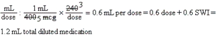 a.SDR: 6 mcg * 40 kg = 240 mcg dose (0.3 mg)is maximum safe dose. b.Evaluation: Safe to give c.    d.mL per min = 0.6 mL per min e.    = 0.6 mL per min f.2 min = 60 * 2 or 120 seconds g.    