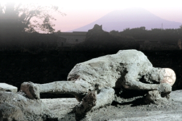The person in the figure below was encased by a pyroclastic flow.   