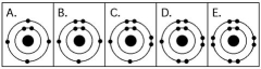 Use the following figure to answer the questions below.    -Which drawing in the figure above is of the electron configuration of a sodium 11Na⁺ ion? A) A B) B C) C D) D E) E