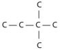 Three or four of the following illustrations depict different structural isomers of the organic compound with molecular formula C₆H₁₄. For clarity, only the carbon skeletons are shown; hydrogen atoms that would be attached to the carbons have been omitted. Which one, if any, is NOT a structural isomer of this compound? A)    B)    C)    D)    E) Each of the illustrations in the other answer choices depicts a structural isomer of the compound with molecular formula C₆H₁₄.