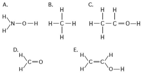 Use the following figure to answer the questions below.    -Which of the structures illustrated above contain(s) a carbonyl functional group? A) A B) C and D C) C D) D E) C and E