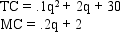 Suppose a farmer is a price taker in soybeans with cost functions given by   Suppose the farmer has to purchase a license for $50,the new total cost function is A)  still TC = .1q<sup>2</sup> + 2 B)  TC = .1q<sup>2</sup> + .2q + 80 C)  TC = .1q<sup>2</sup> + 2q + 50 D)  TC = 50