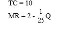 If an unregulated (because it produces electricity from hydroelectric power) electric company is a monopolist and faces demand of Q = 100 - 50P.   The profit maximizing price is A)  0 B)  1 C)  .50 D)  2