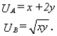 Suppose that the two persons in an exchange economy (A and B) have utility functions given by  Along the contract curve,B's ratio of Y to X will be: A) 2:1. B) 1:1. C) 1:2 D) between 1:1 and 1:2.