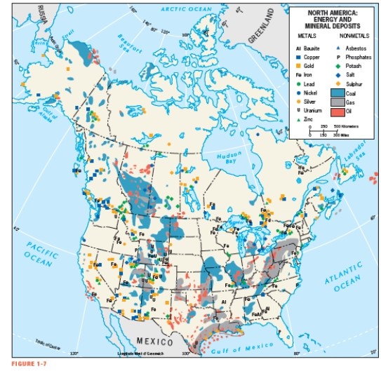 According to Figure 1-7,which of the following is a major natural-gas producing State?   A)  Wisconsin B)  New York C)  Florida D)  Texas E)  Arizona