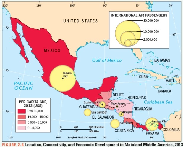 According to Figure 2-6,the poorest Mainland countries in 2010 were __________.   A)  Mexico and Panama B)  Guatemala and El Salvador C)  Honduras and Nicaragua D)  Costa Rica and Belize E)  Haiti and the Dominican Republic