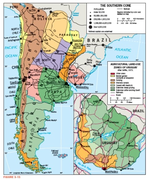According to Figure 3-13,Buenos Aires is at approximately the same latitude as which city?   A)  Asunción B)  Santiago C)  Córdoba D)  Bahia Blanca E)  Santa Cruz