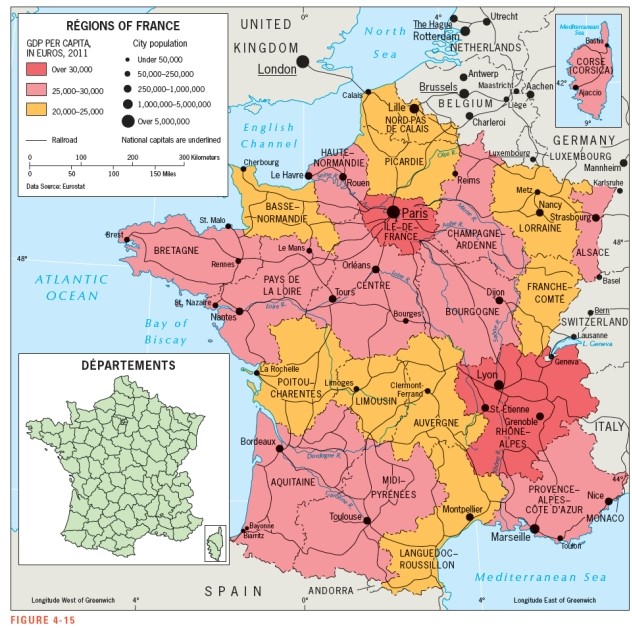 According to Figure 4-15,residents of this city are the wealthiest in France:   A)  Lille B)  Paris C)  Bordeaux D)  Strasbourg E)  Marseille