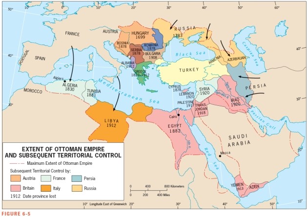 According to Figure 6-5,the British colonized all of the following EXCEPT ___________.   A)  Egypt B)  Iraq C)  Syria D)  Palestine E)  TransJordan