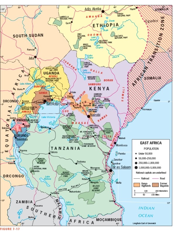 Figure 7-17 shows that Mount Kilimanjaro is located in this country:   
