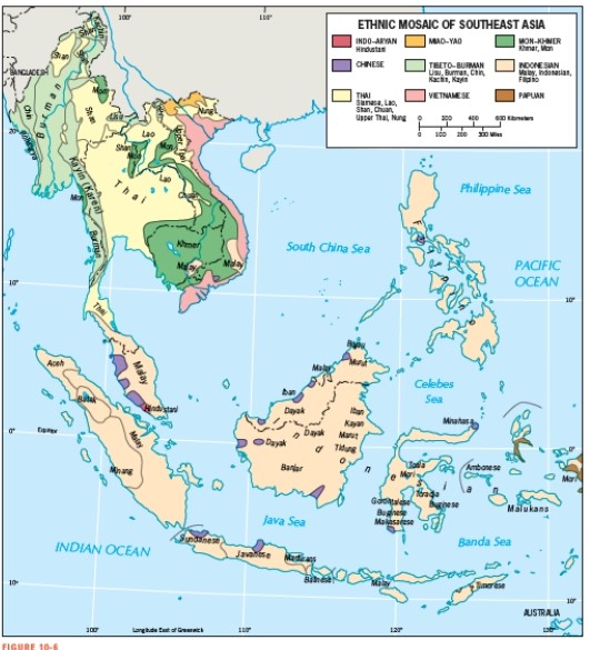 According to Figure 10-6,the majority of people living in Thailand belong to this ethnic group:   A)  Indo-Aryan B)  Chinese C)  Thai D)  Tibeto-Burman E)  Mon-Khmer