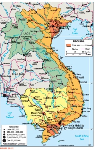 Based on Figure 10-12,Vietnam's most heavily populated city is .   