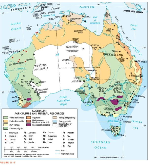 According to Figure 11-6,Tasmania contains all of the following minerals EXCEPT ____________.   A)  copper B)  lead C)  gold D)  zinc E)  uranium