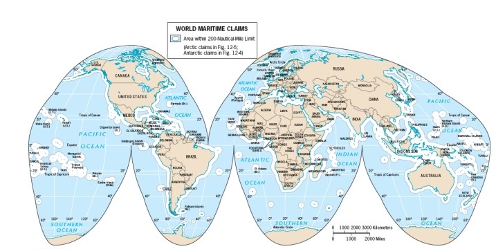 Based on Figure 12-2,which of the following U.S.states would have the largest EEZ?   A)  New York B)  California C)  Texas D)  Hawai'i E)  Washington