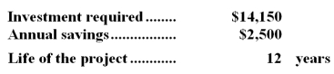 (Ignore income taxes in this problem. )  The following information concerns a proposed investment:   The internal rate of return is (do not interpolate) : A) 14% B) 12% C) 10% D) 5%