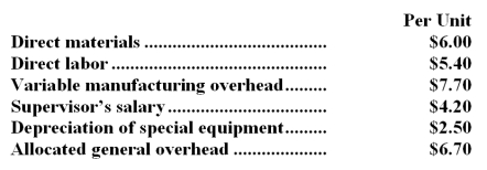 Crick Corporation makes 11,000 units of part W28 each year.This part is used in one of the company's products.The company's Accounting Department reports the following costs of producing the part at this level of activity:   An outside supplier has offered to make and sell the part to the company for $25.50 each.If this offer is accepted,the supervisor's salary and all of the variable costs,including direct labor,can be avoided.The special equipment used to make the part was purchased many years ago and has no salvage value or other use.The allocated general overhead represents fixed costs of the entire company.If the outside supplier's offer were accepted,only $18,000 of these allocated general overhead costs would be avoided.In addition,the space used to produce part W28 would be used to make more of one of the company's other products,generating an additional segment margin of $12,000 per year for that product. What would be the impact on the company's overall net operating income of buying part W28 from the outside supplier? A) Net operating income would decline by $65,000 per year. B) Net operating income would increase by $5,800 per year. C) Net operating income would decline by $89,000 per year. D) Net operating income would increase by $12,000 per year.