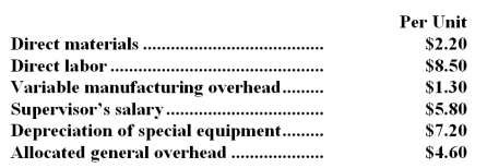 Part N19 is used by Malouf Corporation to make one of its products.A total of 7,000 units of this part are produced and used every year.The company's Accounting Department reports the following costs of producing the part at this level of activity:   An outside supplier has offered to make the part and sell it to the company for $24.50 each.If this offer is accepted,the supervisor's salary and all of the variable costs,including the direct labor,can be avoided.The special equipment used to make the part was purchased many years ago and has no salvage value or other use.The allocated general overhead represents fixed costs of the entire company,none of which would be avoided if the part were purchased instead of produced internally.In addition,the space used to make part N19 could be used to make more of one of the company's other products,generating an additional segment margin of $25,000 per year for that product.What would be the impact on the company's overall net operating income of buying part N19 from the outside supplier? A) Net operating income would decline by $21,900 per year. B) Net operating income would decline by $60,700 per year. C) Net operating income would decline by $10,700 per year. D) Net operating income would increase by $25,000 per year.