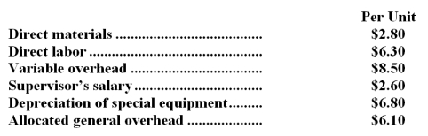 Rosiek Corporation uses part A55 in one of its products.The company's Accounting Department reports the following costs of producing the 4,000 units of the part that are needed every year.   An outside supplier has offered to make the part and sell it to the company for $32.30 each.If this offer is accepted,the supervisor's salary and all of the variable costs,including direct labor,can be avoided.The special equipment used to make the part was purchased many years ago and has no salvage value or other use.The allocated general overhead represents fixed costs of the entire company.If the outside supplier's offer were accepted,only $4,000 of these allocated general overhead costs would be avoided.In addition,the space used to produce part A55 could be used to make more of one of the company's other products,generating an additional segment margin of $26,000 per year for that product. Required: a.Prepare a report that shows the effect on the company's total net operating income of buying part A55 from the supplier rather than continuing to make it inside the company. b.Which alternative should the company choose?