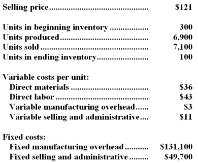 Pachur Company,which has only one product,has provided the following data concerning its most recent month of operations:   The company produces the same number of units every month,although the sales in units vary from month to month.The company's variable costs per unit and total fixed costs have been constant from month to month. Required: a.What is the unit product cost for the month under variable costing? b.Prepare a contribution format income statement for the month using variable costing. c.Without preparing an income statement,determine the absorption costing net operating income for the month.(Hint: Use the reconciliation method. )